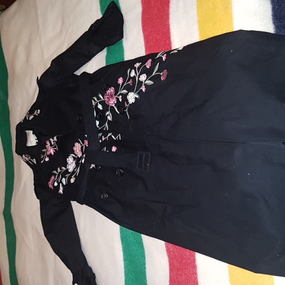 Kate Spade Black Trench Coat Floral Embroidery - Picture 1 of 4